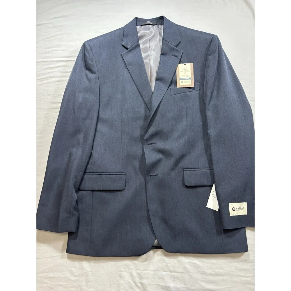 NWT Haggar Mens Performance Tailored Fit Suit Coat Blazer Blue Jacket 42 Regular